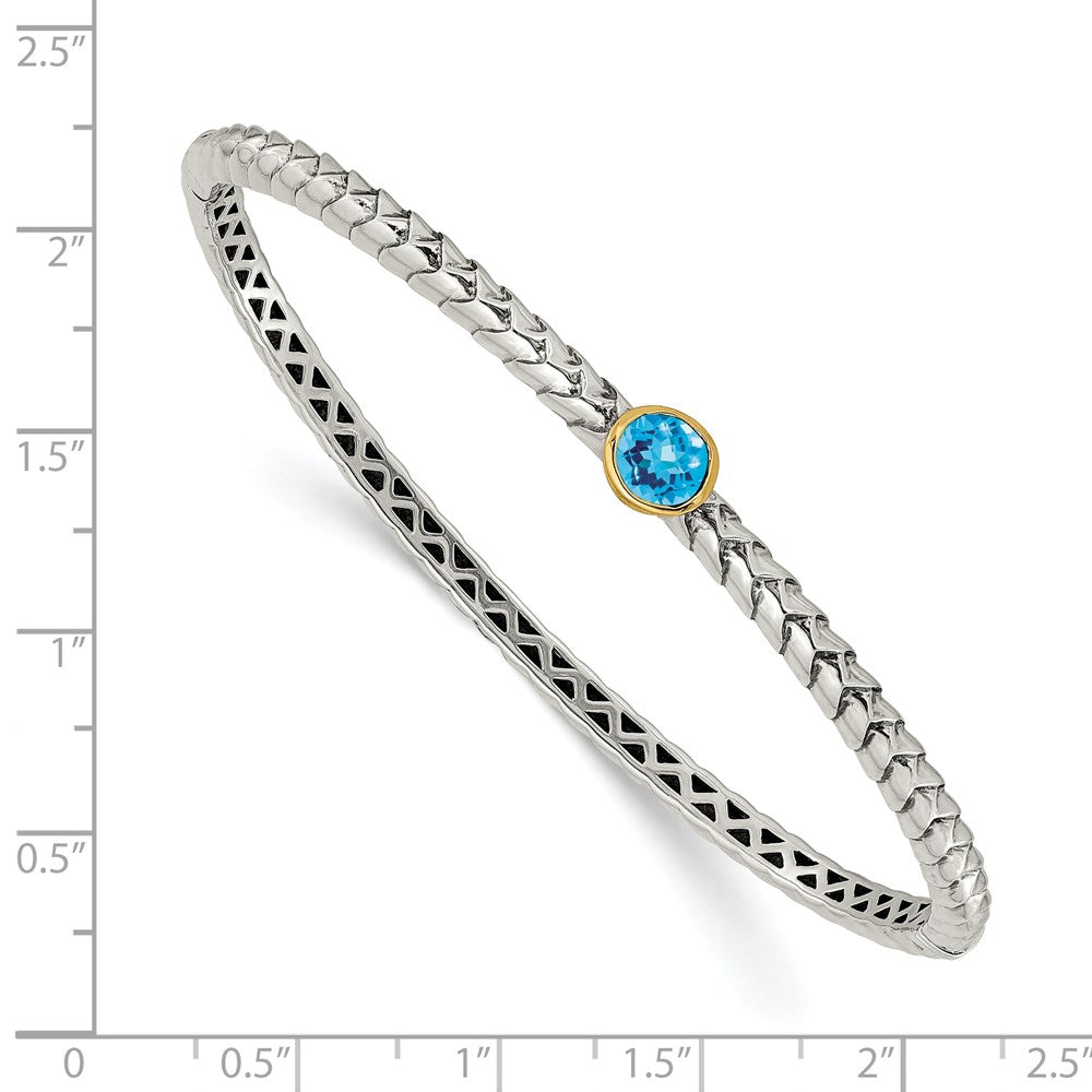 Sterling Silver Antiqued w/14k Blue Topaz Bangle Bracelet