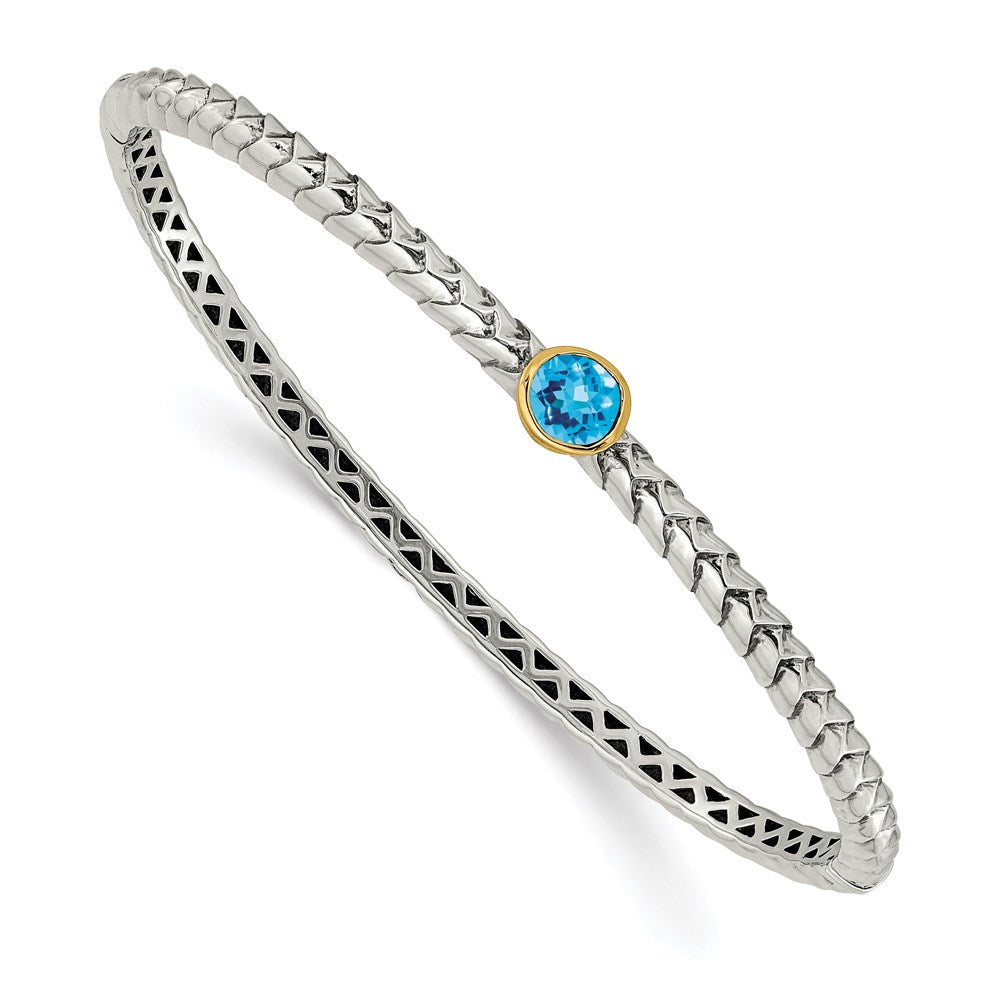 Sterling Silver Antiqued w/14k Blue Topaz Bangle Bracelet