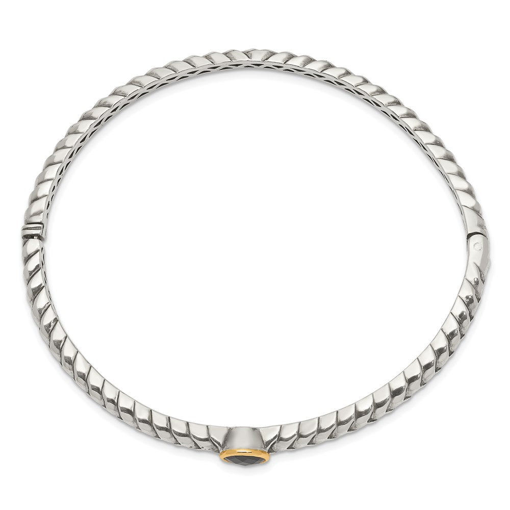 Sterling Silver w/14k Antiqued 6mm Onyx Bangle Bracelet