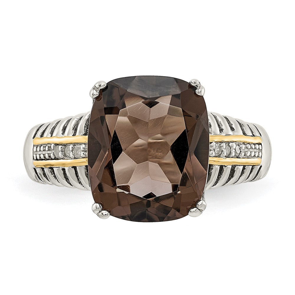 Sterling Silver Antiqued w/14k Smoky Quartz & Diamond Ring
