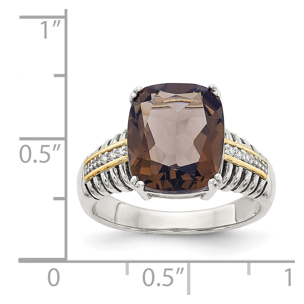 Sterling Silver Antiqued w/14k Smoky Quartz & Diamond Ring