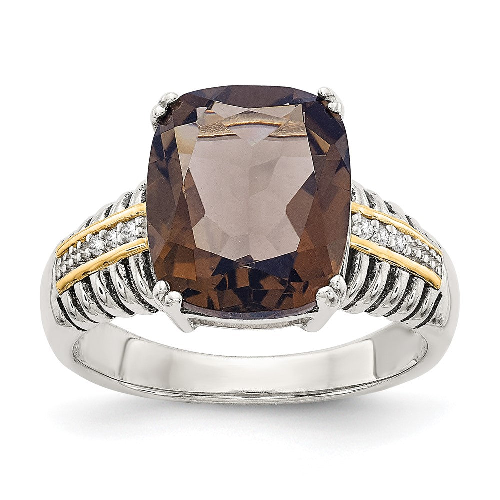 Sterling Silver Antiqued w/14k Smoky Quartz & Diamond Ring