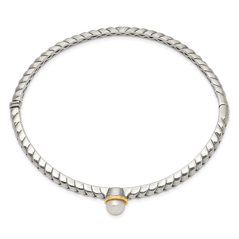 Sterling Silver w/14k 6mm FW Cultured Pearl Bangle Bracelet