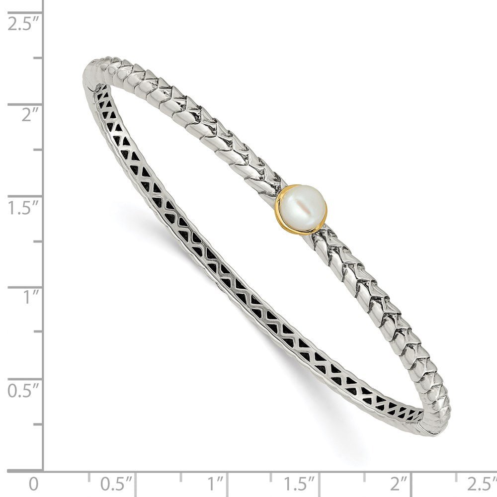 Sterling Silver w/14k 6mm FW Cultured Pearl Bangle Bracelet