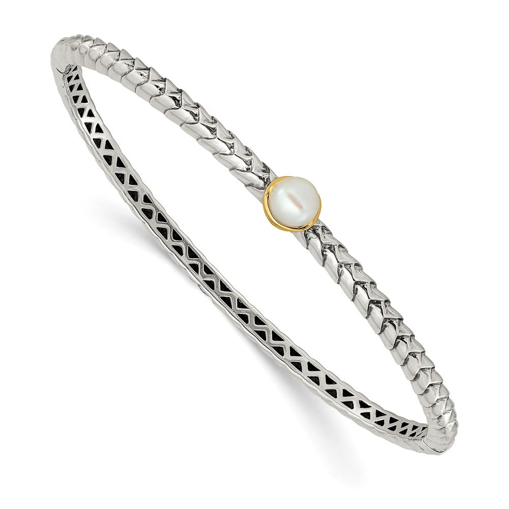 Sterling Silver w/14k 6mm FW Cultured Pearl Bangle Bracelet