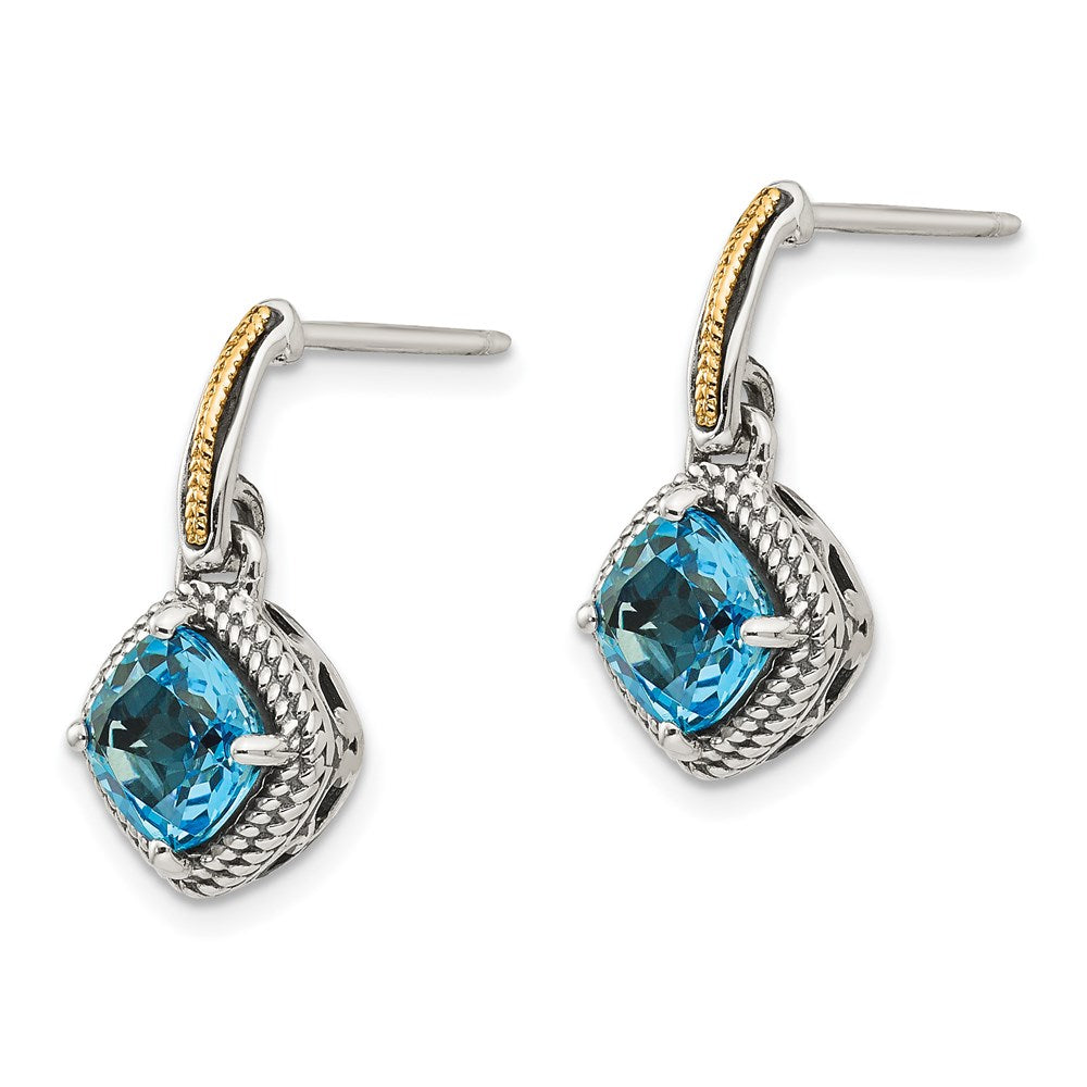 Sterling Silver w/14k Antiqued Light Swiss Blue Topaz Post Earrings