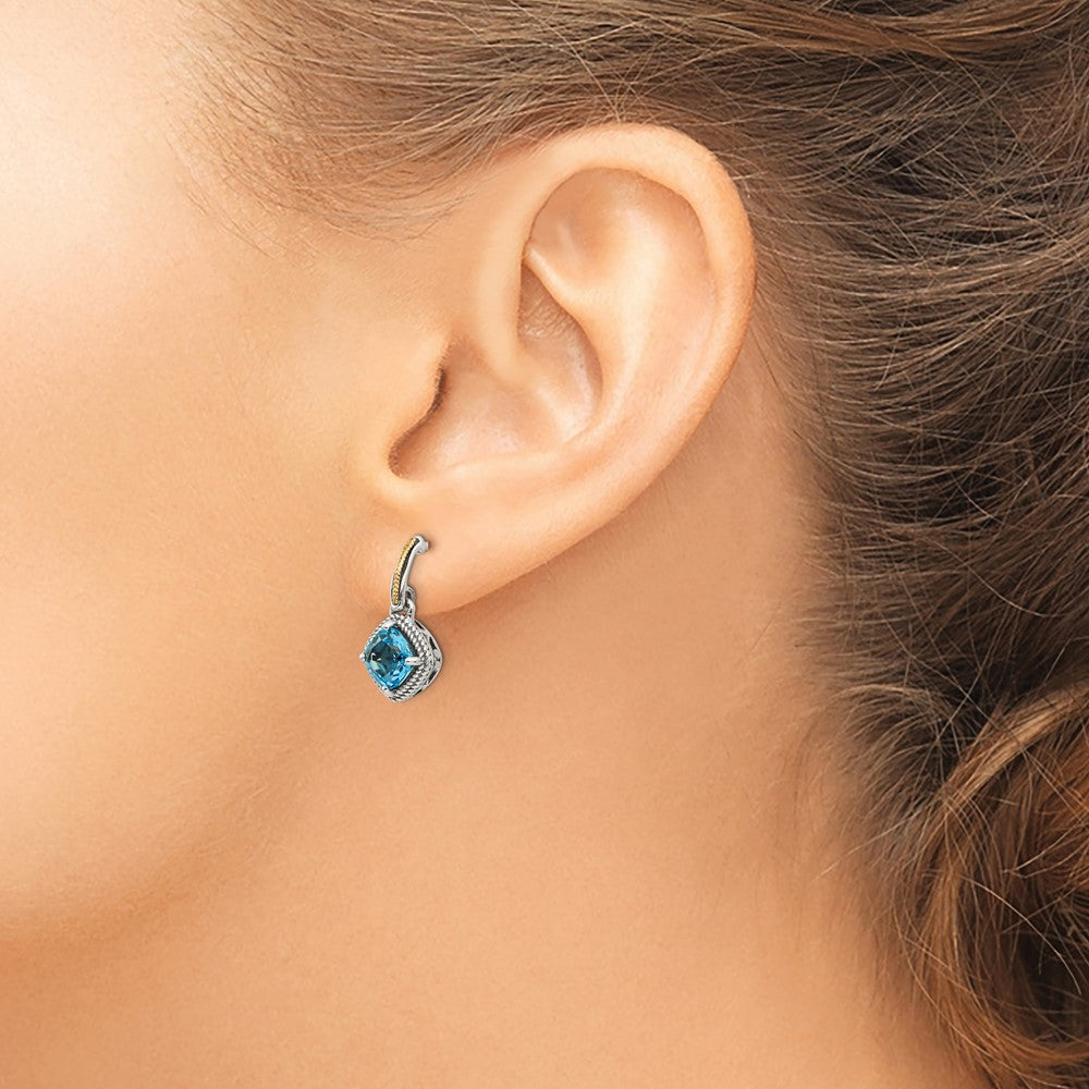 Sterling Silver w/14k Antiqued Light Swiss Blue Topaz Post Earrings