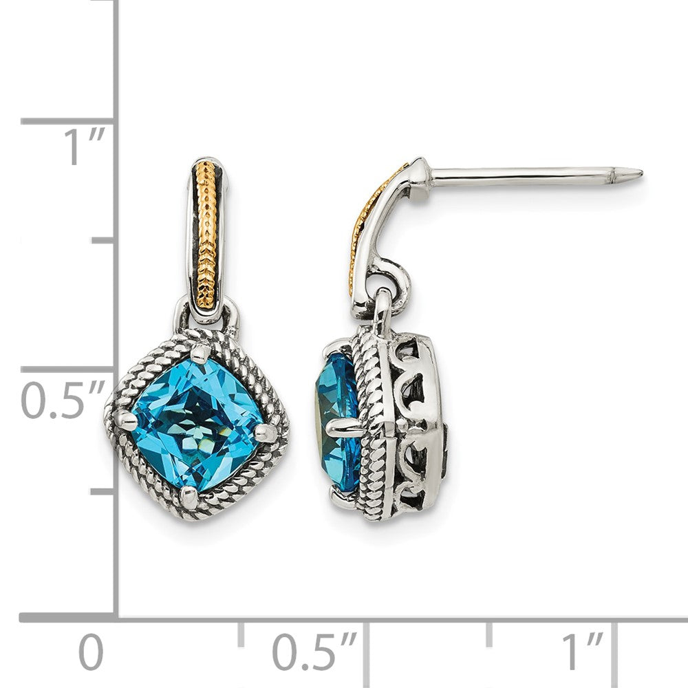 Sterling Silver w/14k Antiqued Light Swiss Blue Topaz Post Earrings