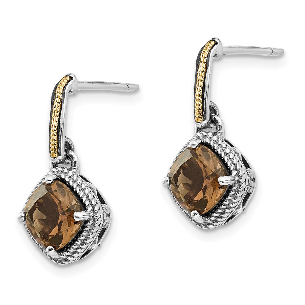 Sterling Silver w/14k Antiqued Smoky Quartz Post Dangle Earrings