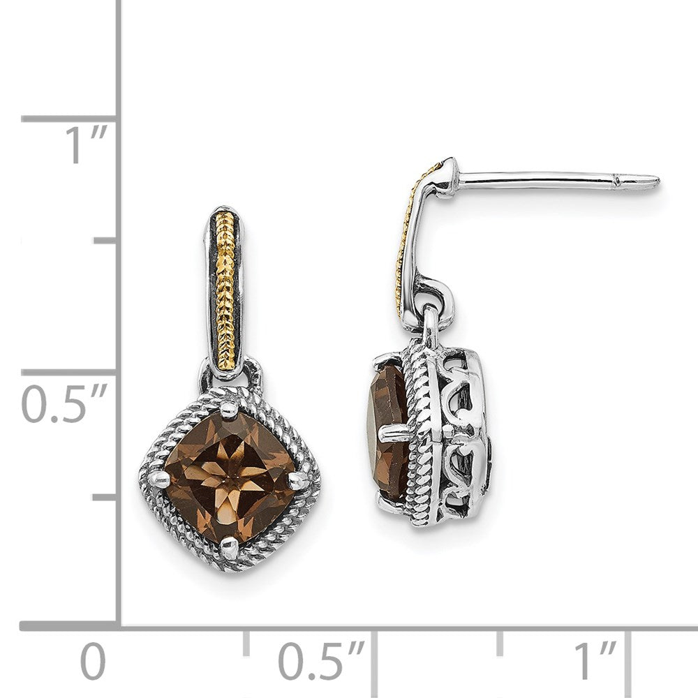 Sterling Silver w/14k Antiqued Smoky Quartz Post Dangle Earrings
