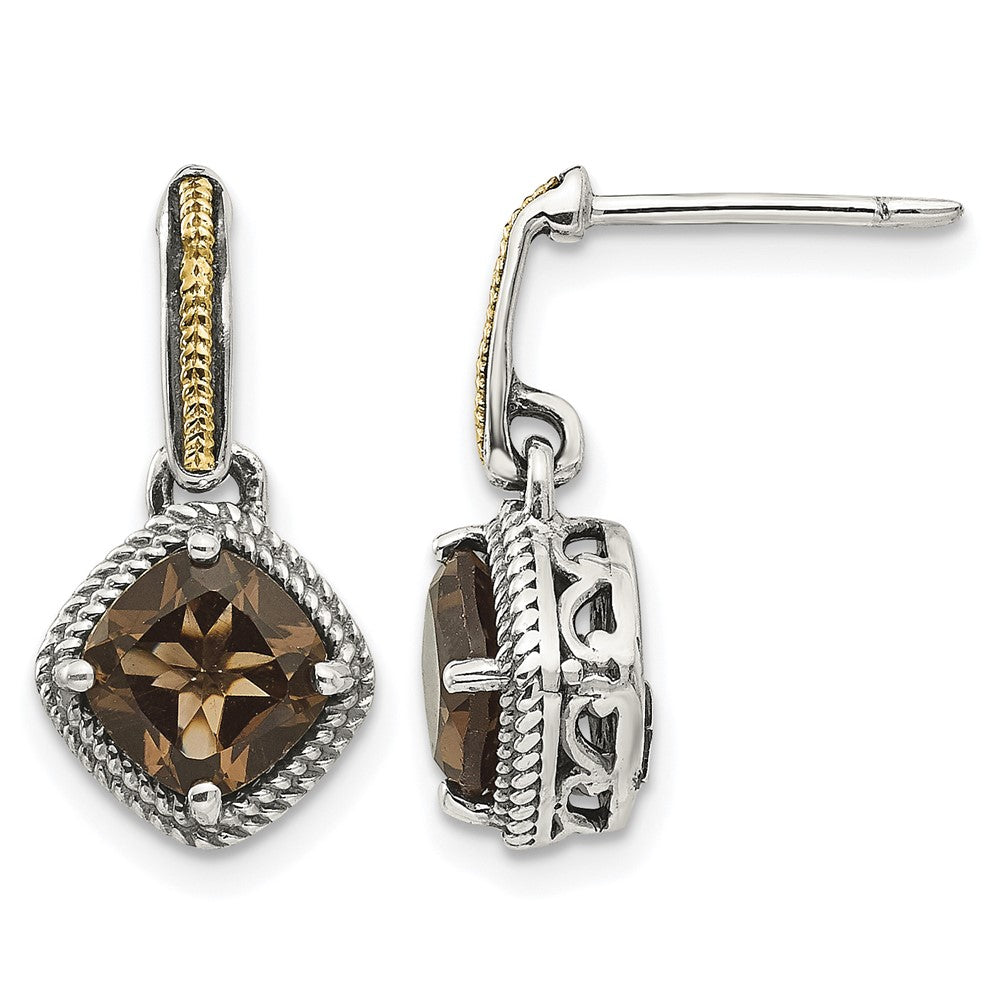 Sterling Silver w/14k Antiqued Smoky Quartz Post Dangle Earrings