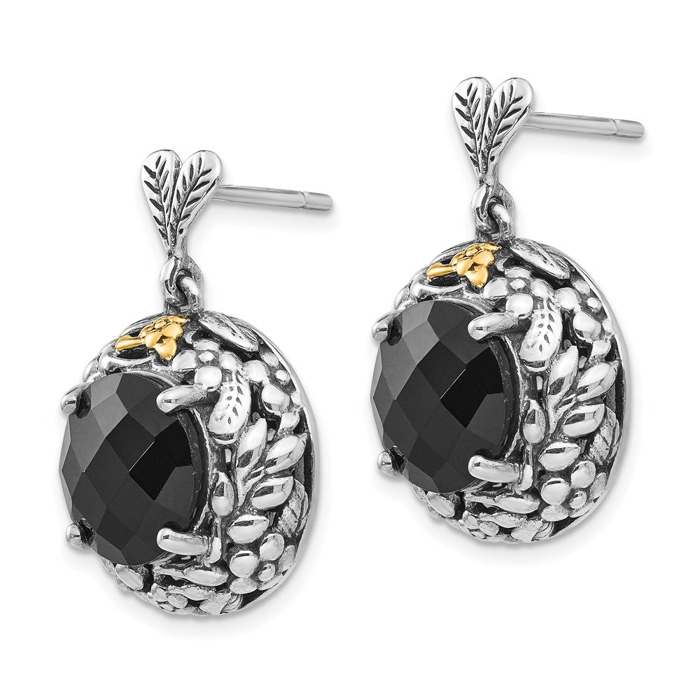 Sterling Silver Antiqued w/14k Onyx Post Dangle Earrings