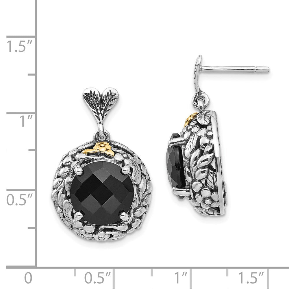 Sterling Silver Antiqued w/14k Onyx Post Dangle Earrings