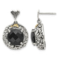 Sterling Silver Antiqued w/14k Onyx Post Dangle Earrings