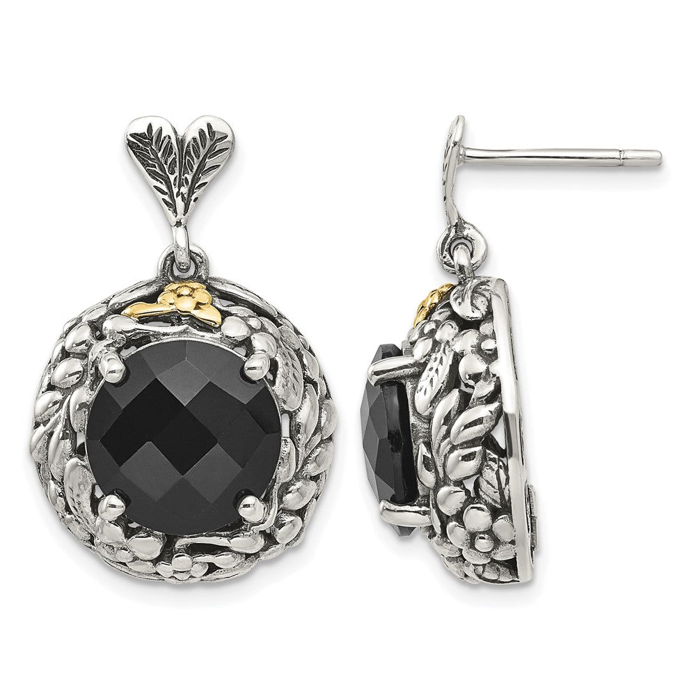 Sterling Silver Antiqued w/14k Onyx Post Dangle Earrings