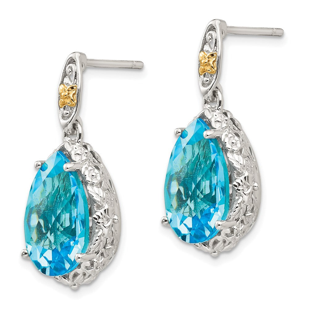 Sterling Silver Rhodium-plated w/14k Blue Topaz Post Dangle Earrings