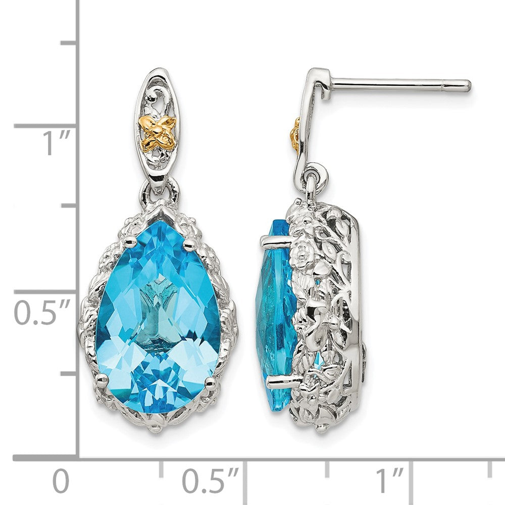 Sterling Silver Rhodium-plated w/14k Blue Topaz Post Dangle Earrings