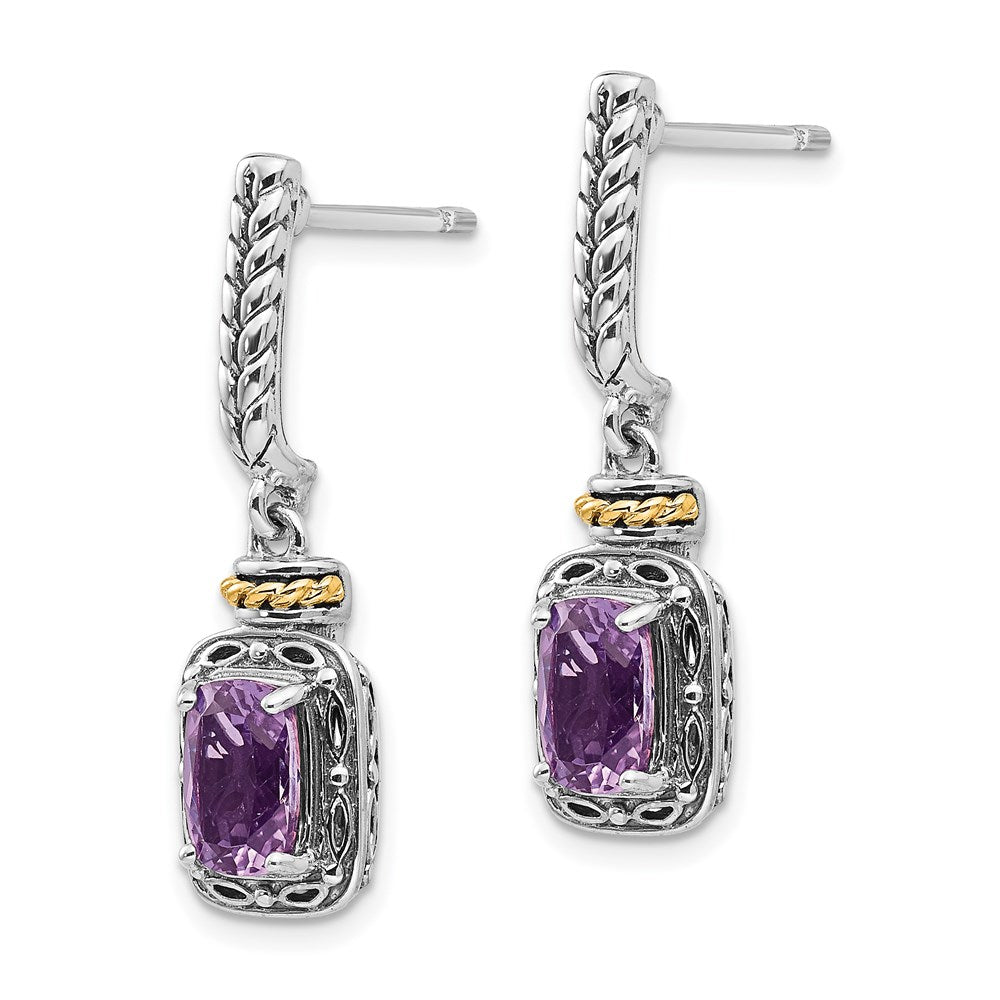 Sterling Silver w/14k Antiqued Amethyst Post Dangle Earrings