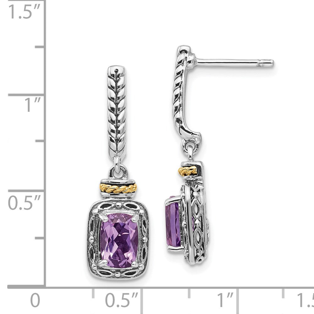 Sterling Silver w/14k Antiqued Amethyst Post Dangle Earrings