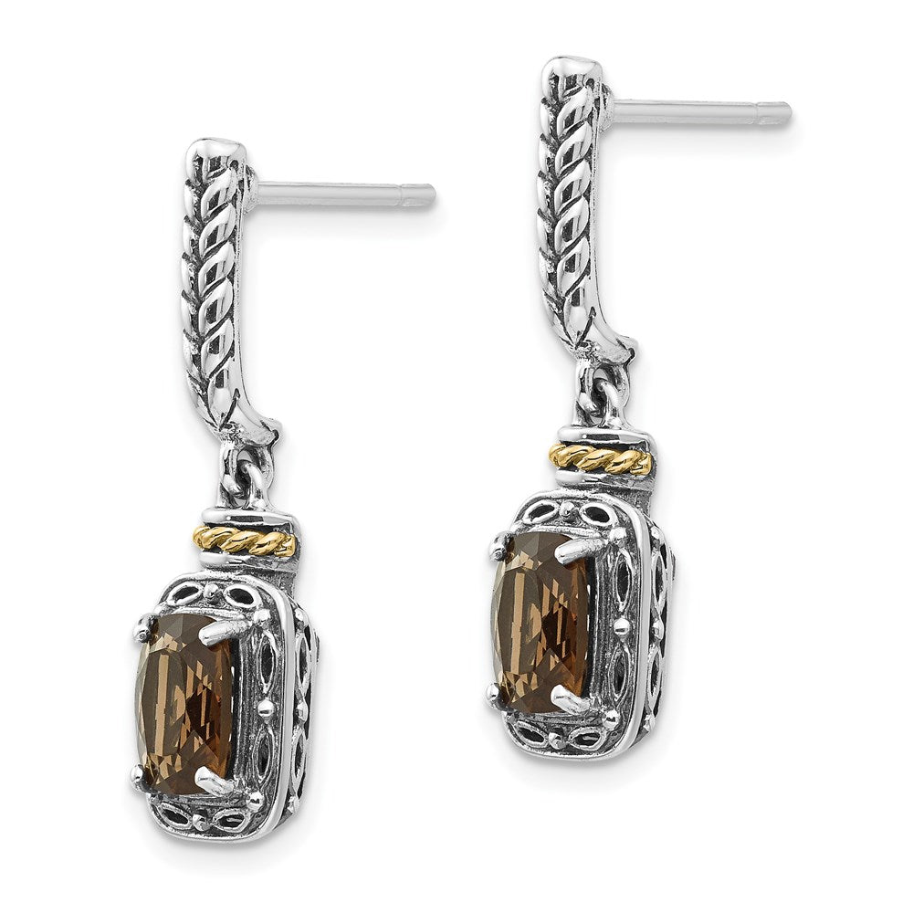Sterling Silver w/14k Antiqued Smoky Quartz Post Dangle Earrings
