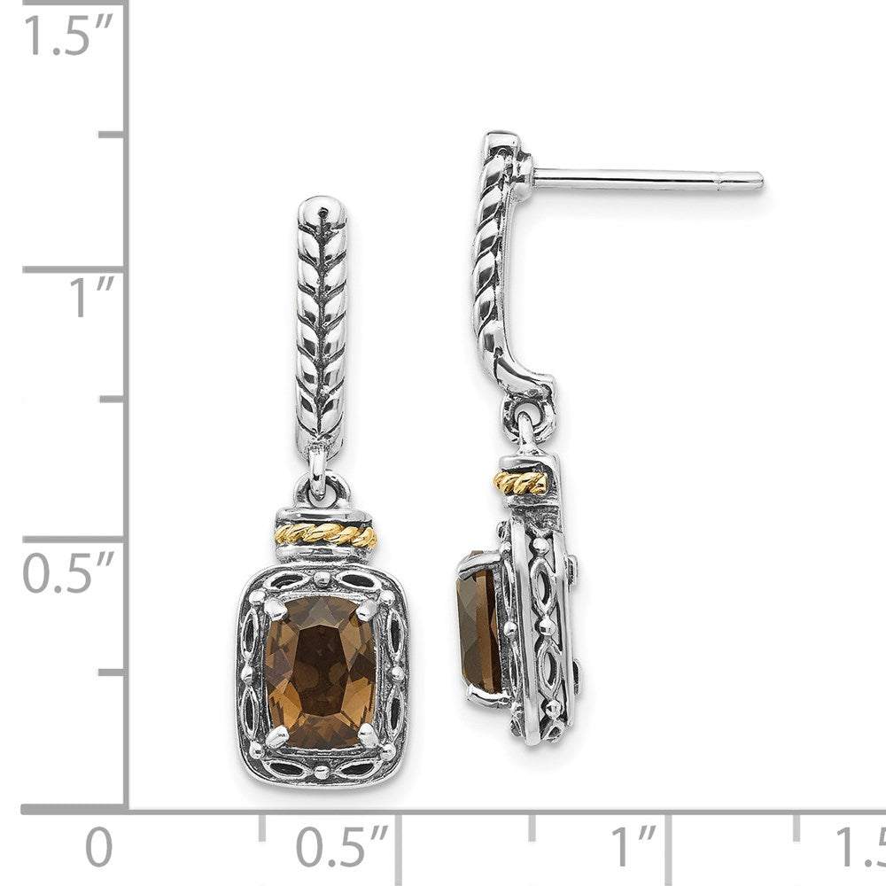 Sterling Silver w/14k Antiqued Smoky Quartz Post Dangle Earrings