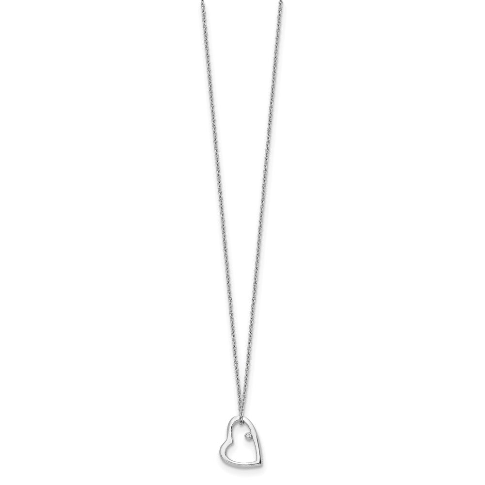Sterling Silver RH Plated White Ice .01ct. Diamond Heart Necklace