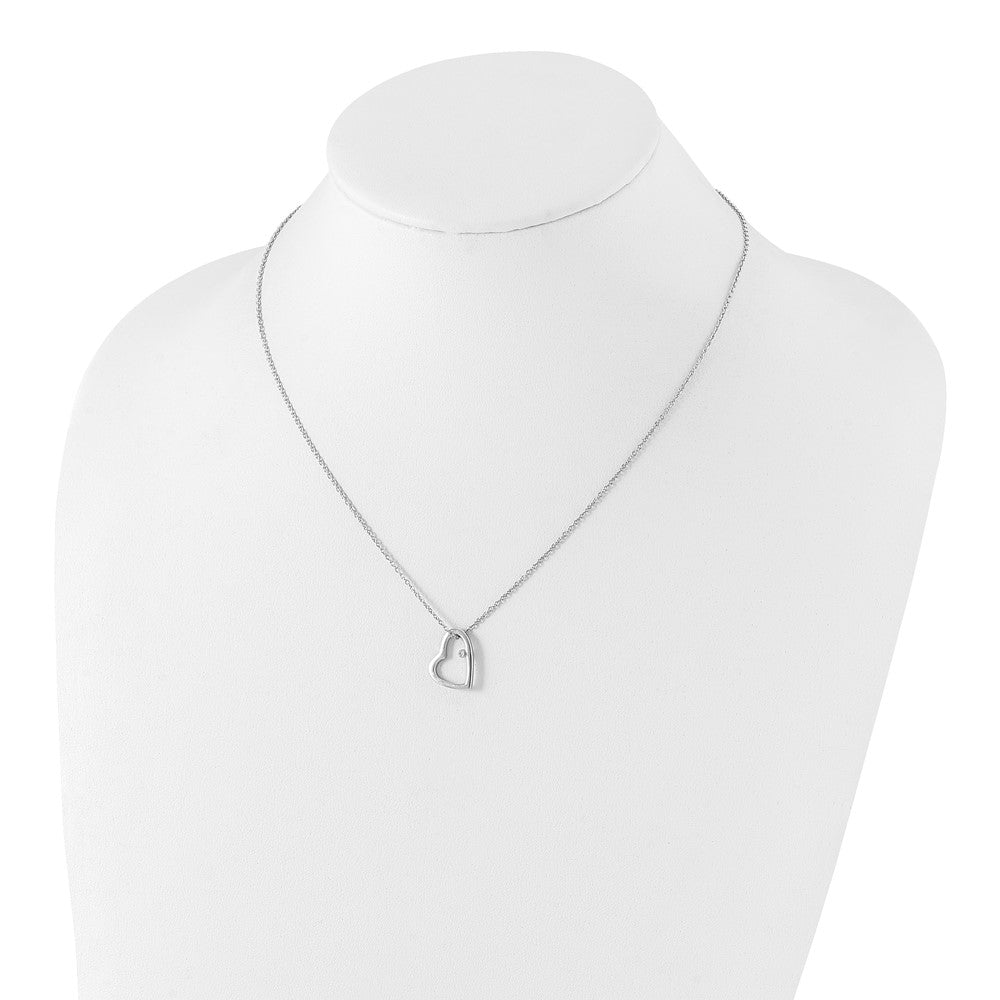 Sterling Silver RH Plated White Ice .01ct. Diamond Heart Necklace