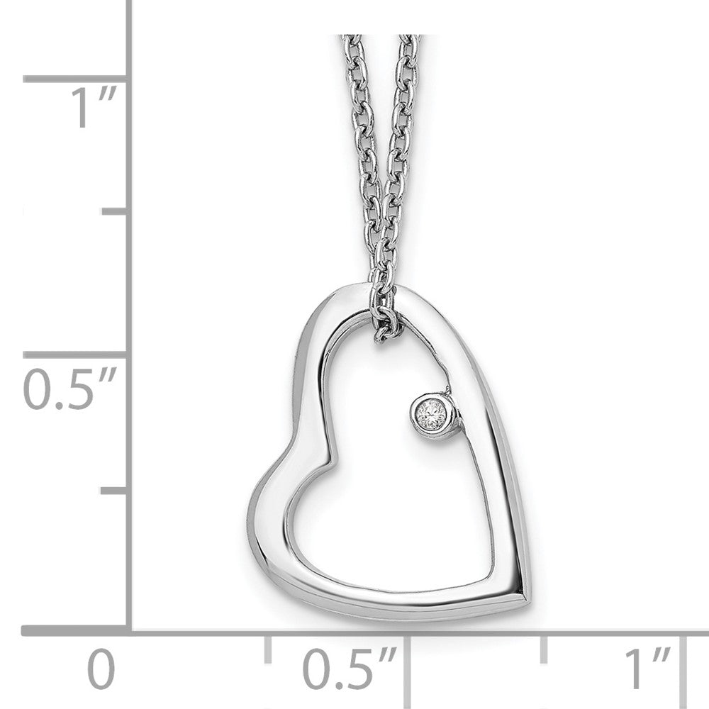 Sterling Silver RH Plated White Ice .01ct. Diamond Heart Necklace