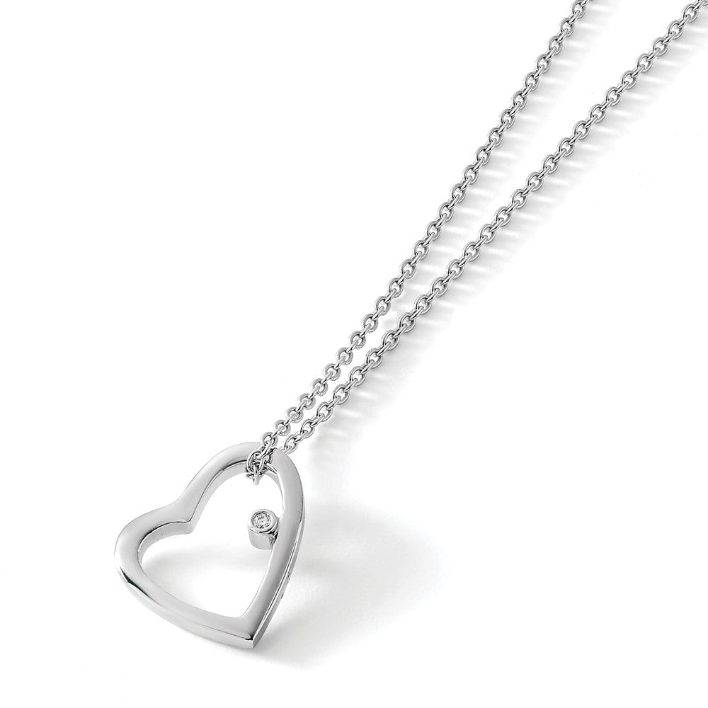 Sterling Silver RH Plated White Ice .01ct. Diamond Heart Necklace