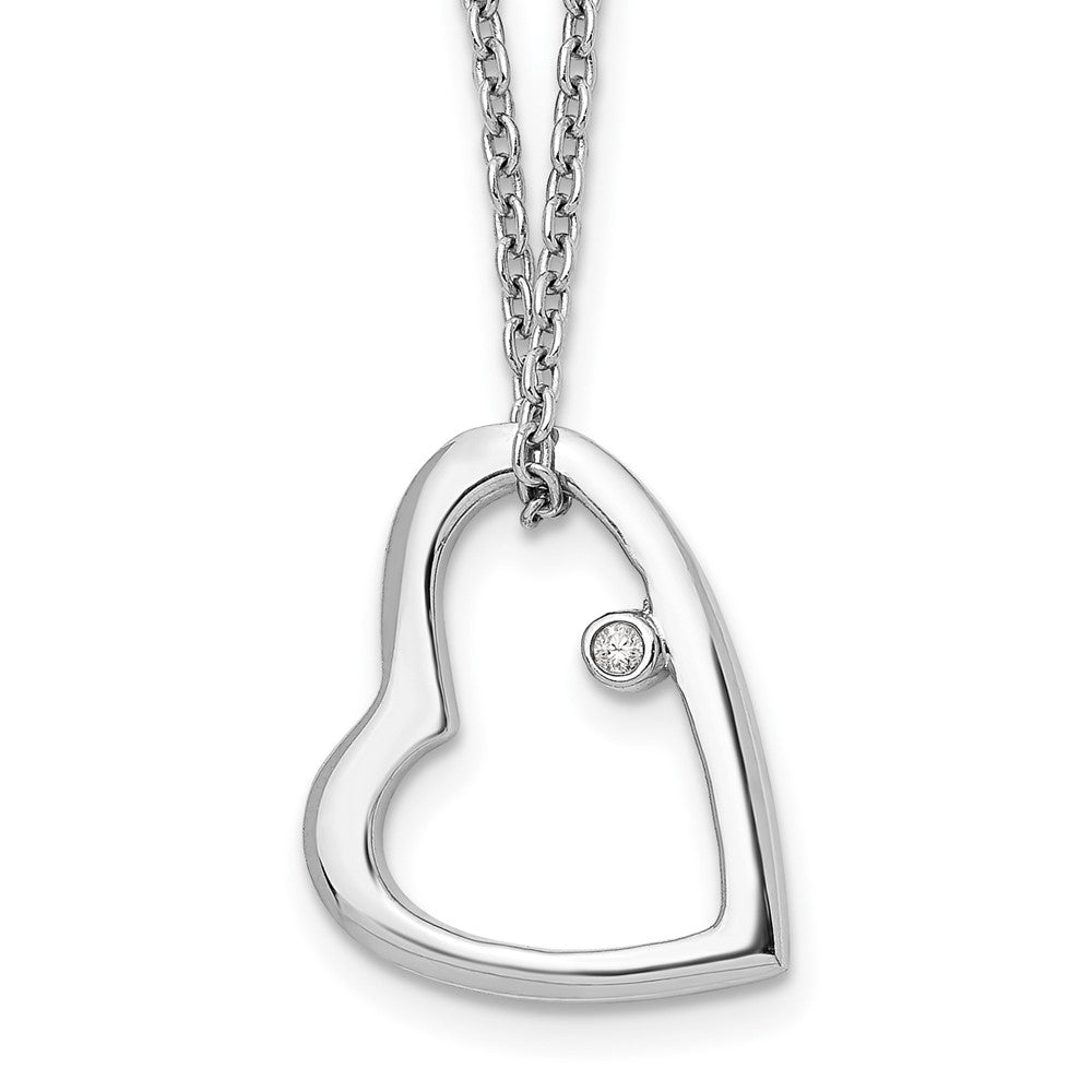 Sterling Silver RH Plated White Ice .01ct. Diamond Heart Necklace