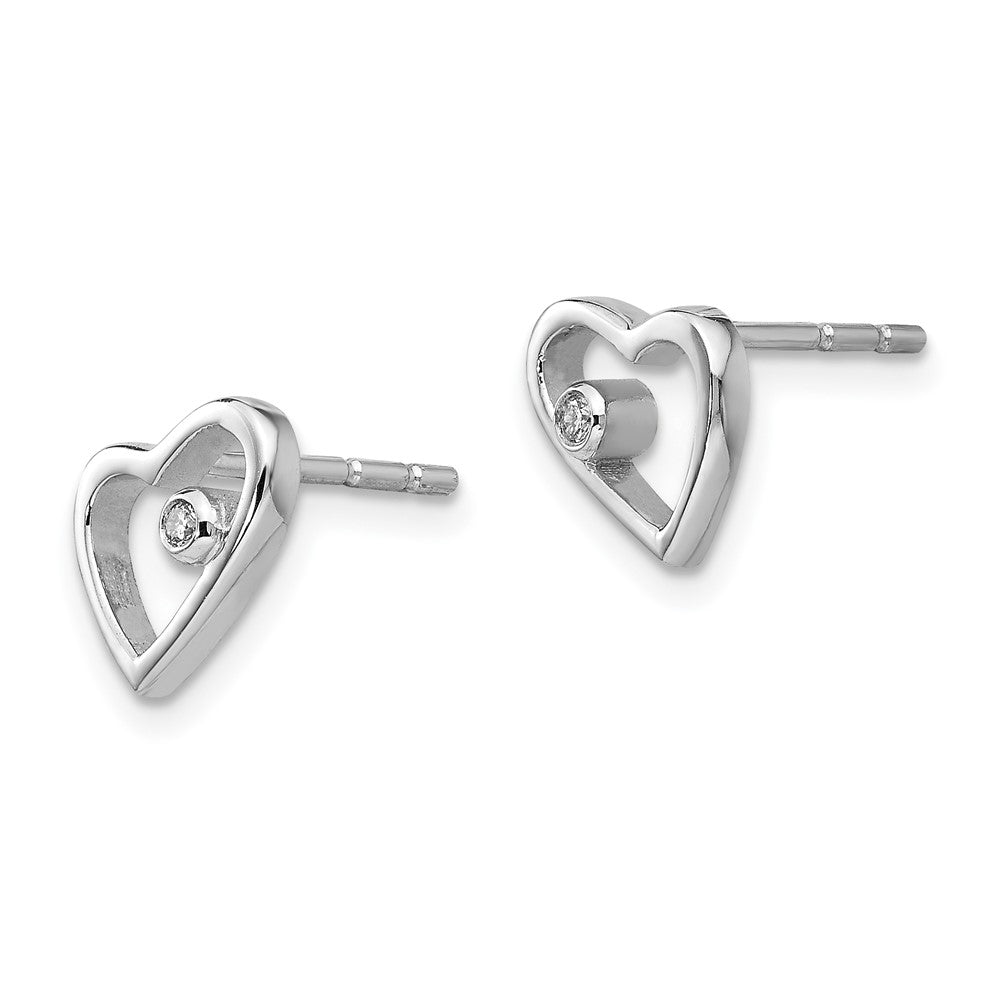 Sterling Silver RH Plated White Ice .02ct Diamond Heart Earrings