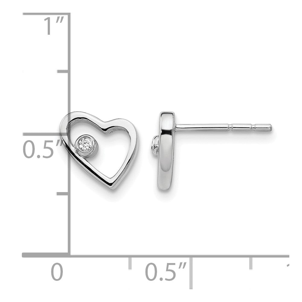Sterling Silver RH Plated White Ice .02ct Diamond Heart Earrings