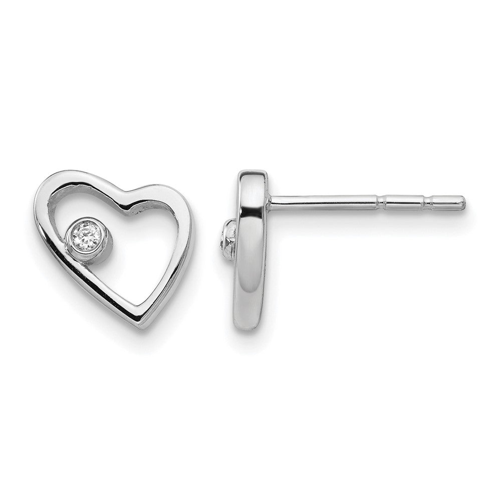 Sterling Silver RH Plated White Ice .02ct Diamond Heart Earrings