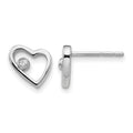 Sterling Silver RH Plated White Ice .02ct Diamond Heart Earrings