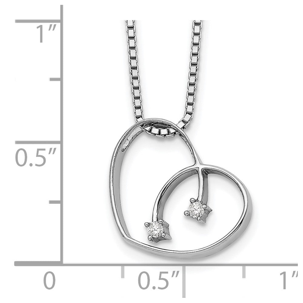Sterling Silver RH Plated White Ice .02ct Diamond Heart Necklace