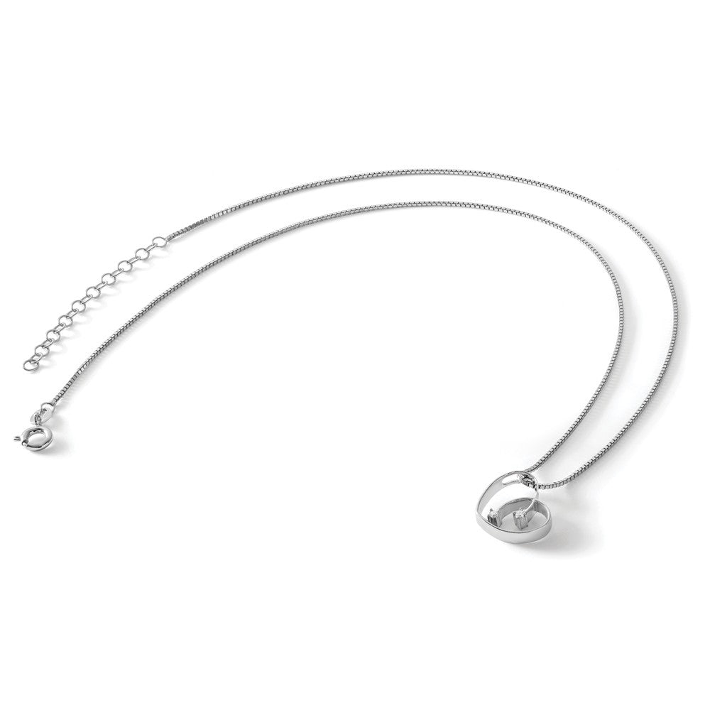 Sterling Silver RH Plated White Ice .02ct Diamond Heart Necklace