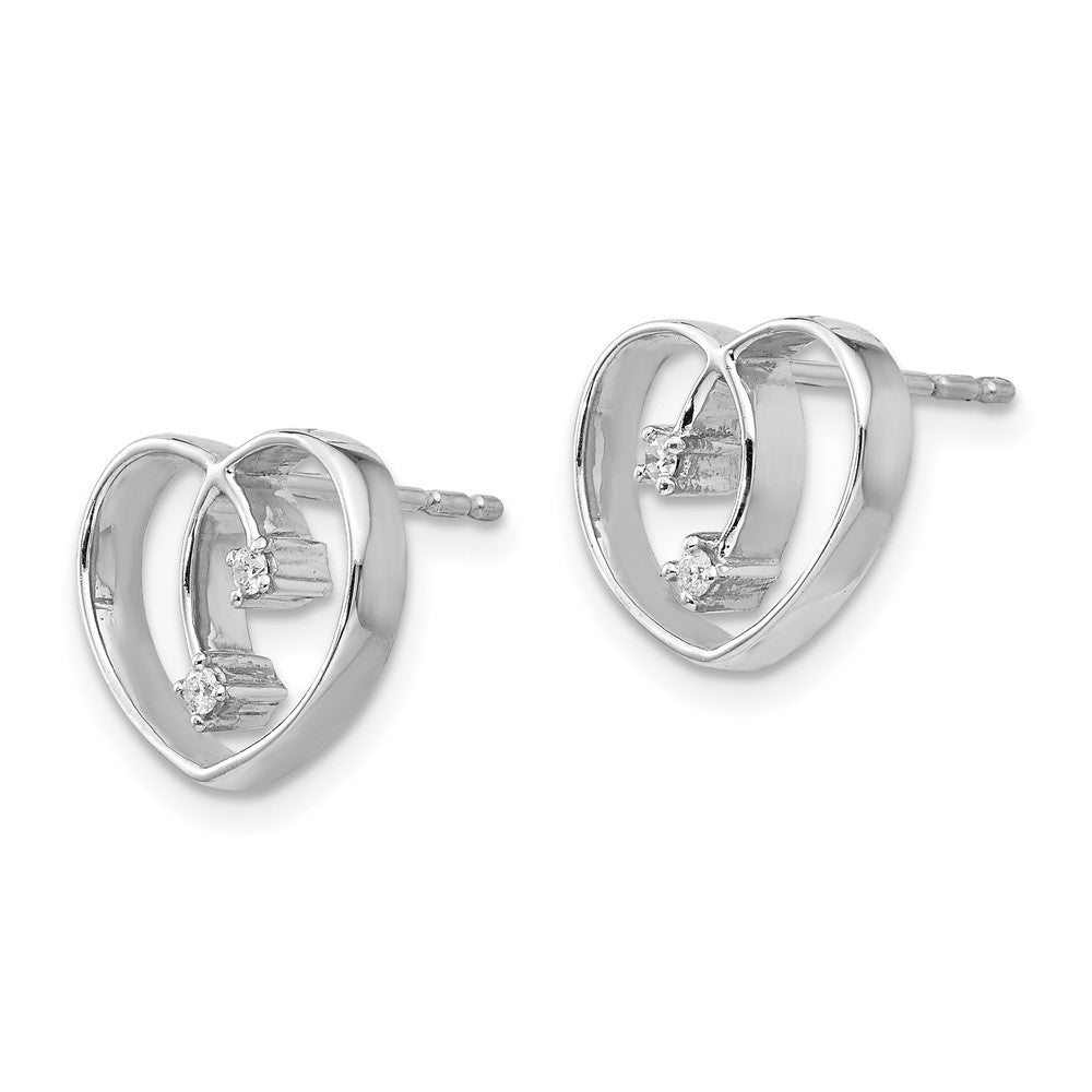 Sterling Silver RH Plated White Ice .04ct Diamond Heart Earrings