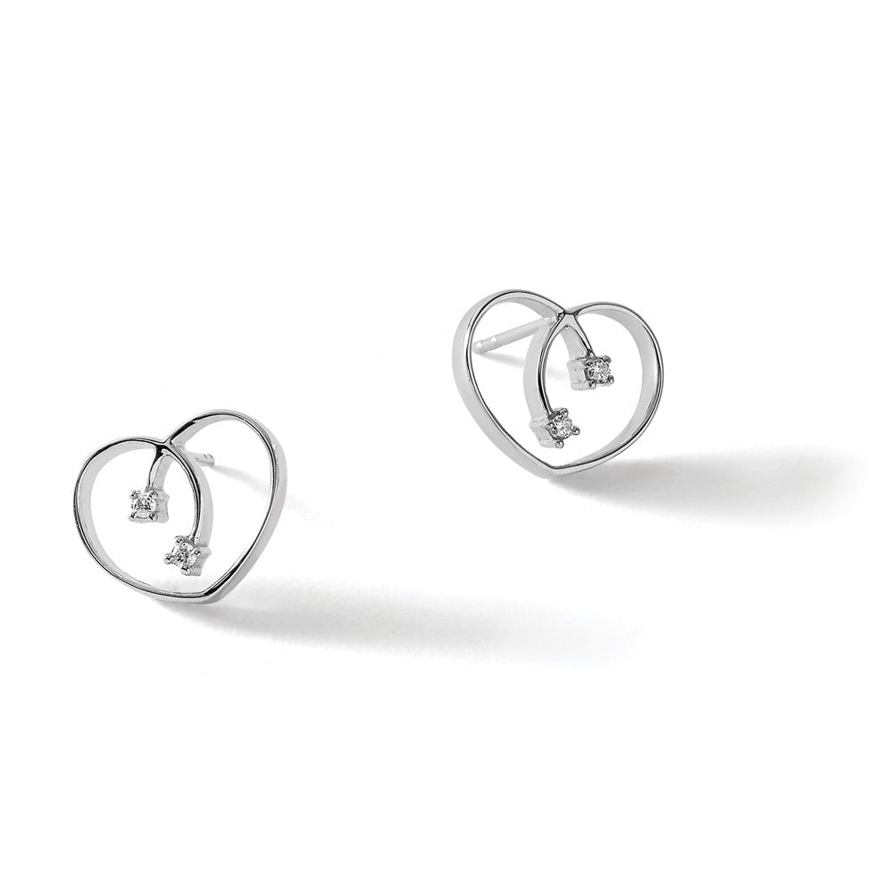 Sterling Silver RH Plated White Ice .04ct Diamond Heart Earrings
