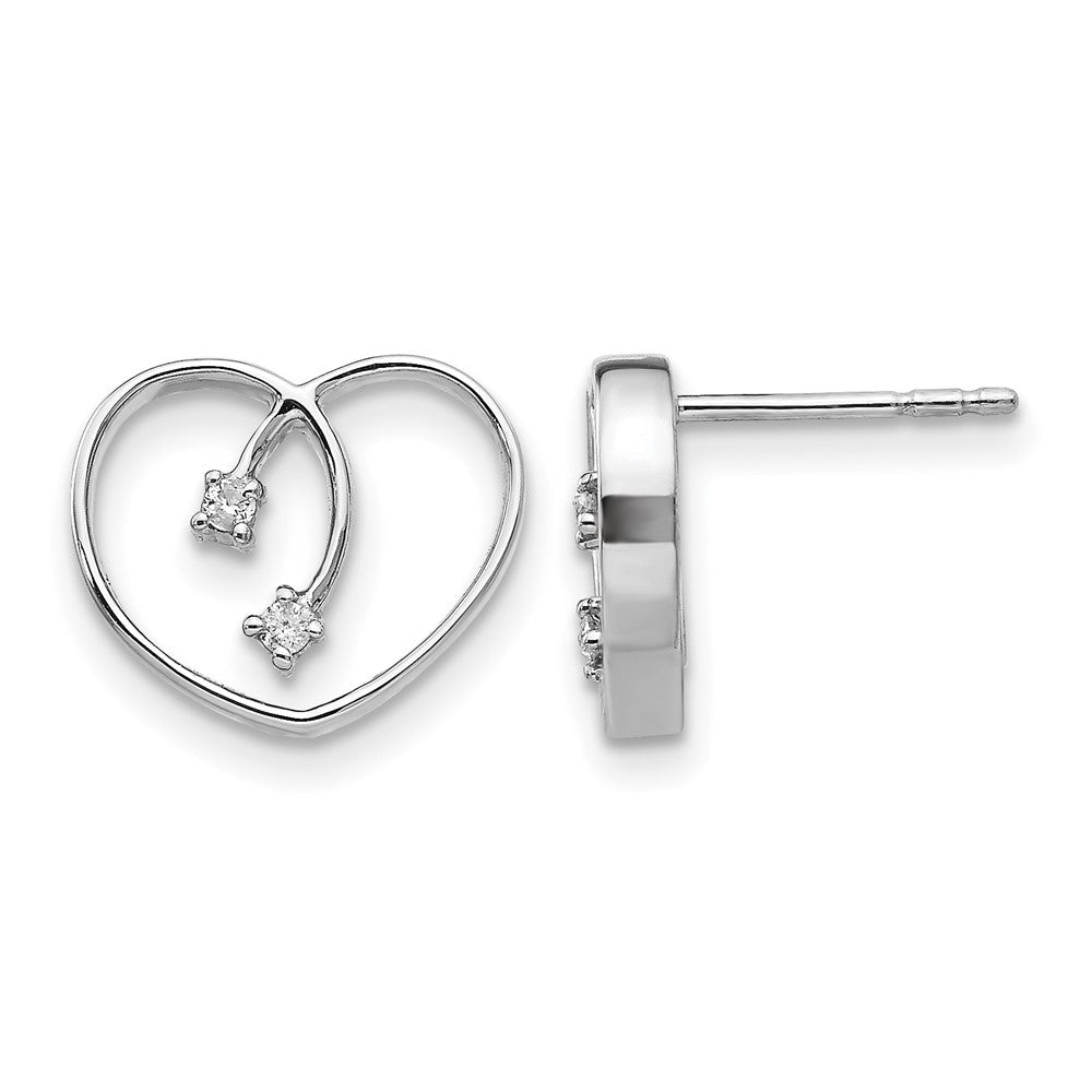 Sterling Silver RH Plated White Ice .04ct Diamond Heart Earrings