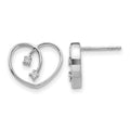 Sterling Silver RH Plated White Ice .04ct Diamond Heart Earrings