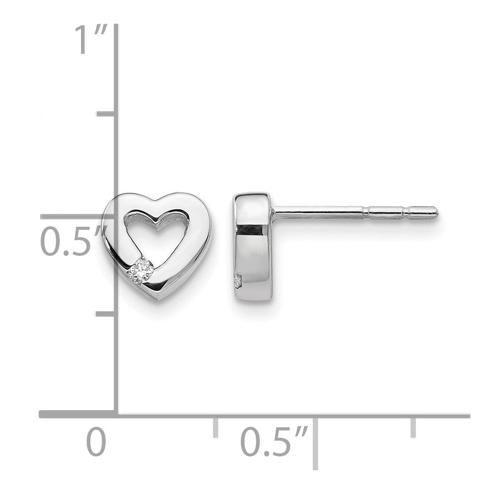 Sterling Silver RH Plated White Ice .04ct Diamond Heart Earrings