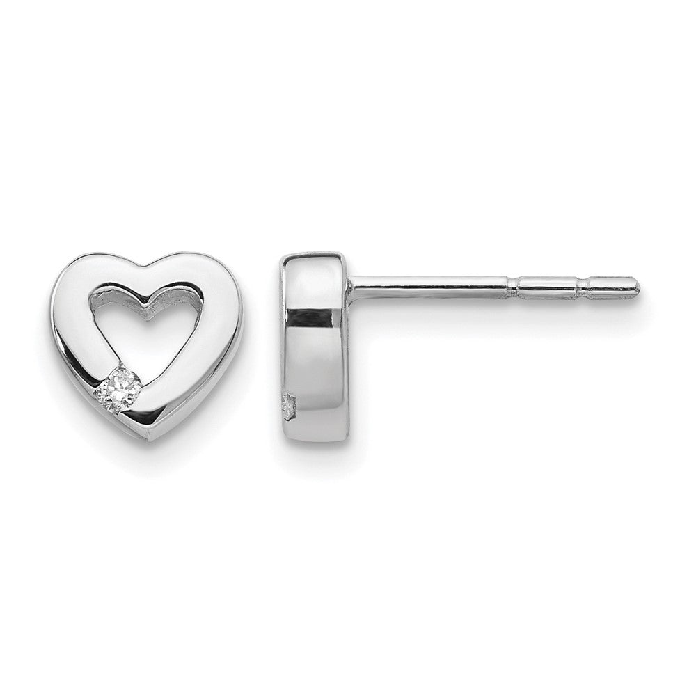 Sterling Silver RH Plated White Ice .04ct Diamond Heart Earrings