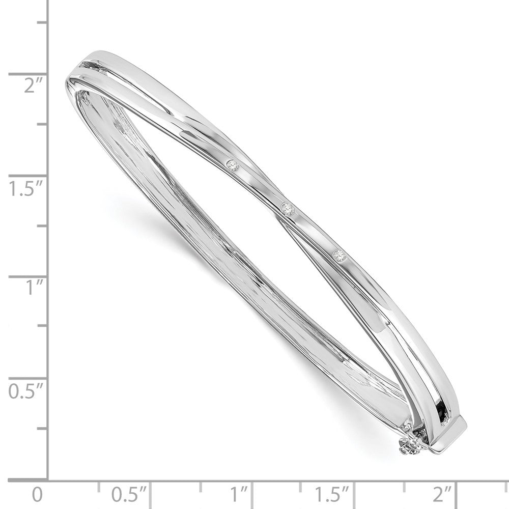 Sterling Silver RH Plated White Ice .03ct. Dia. Crossover Bangle Bracelet