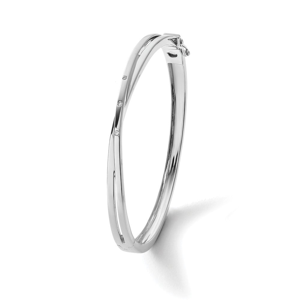 Sterling Silver RH Plated White Ice .03ct. Dia. Crossover Bangle Bracelet