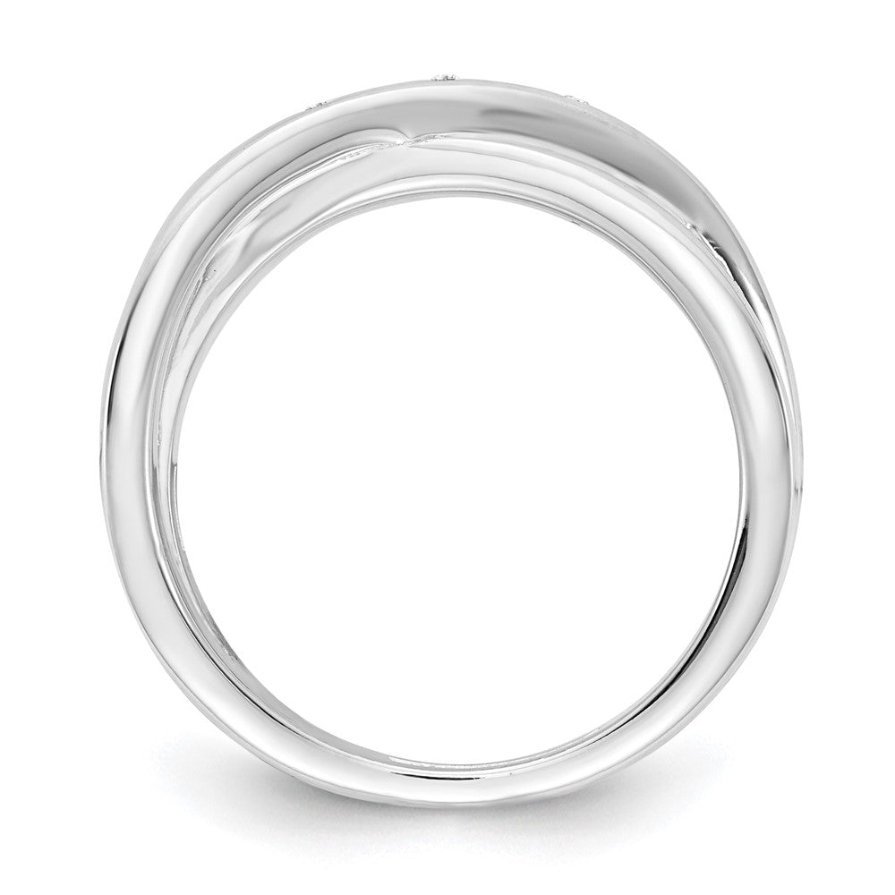 Sterling Silver RH Plated White Ice .03ct Diamond Crossover Ring