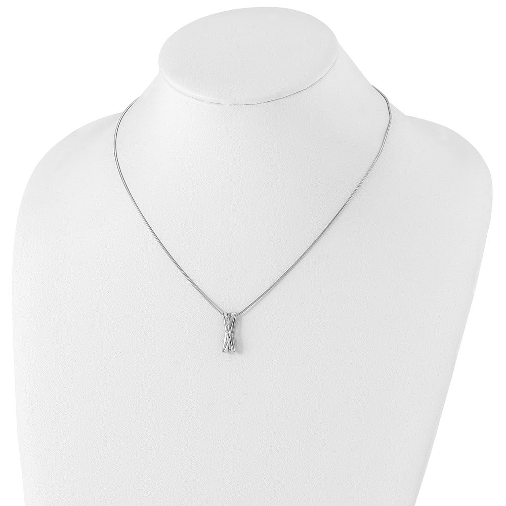 Sterling Silver RH Plated White Ice .03ct. Dia. Crossover Necklace