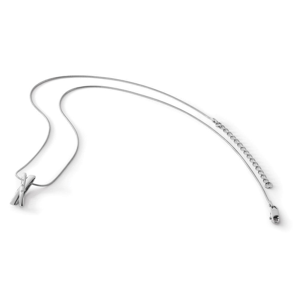 Sterling Silver RH Plated White Ice .03ct. Dia. Crossover Necklace