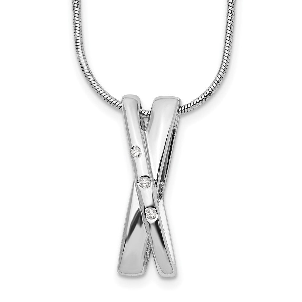 Sterling Silver RH Plated White Ice .03ct. Dia. Crossover Necklace