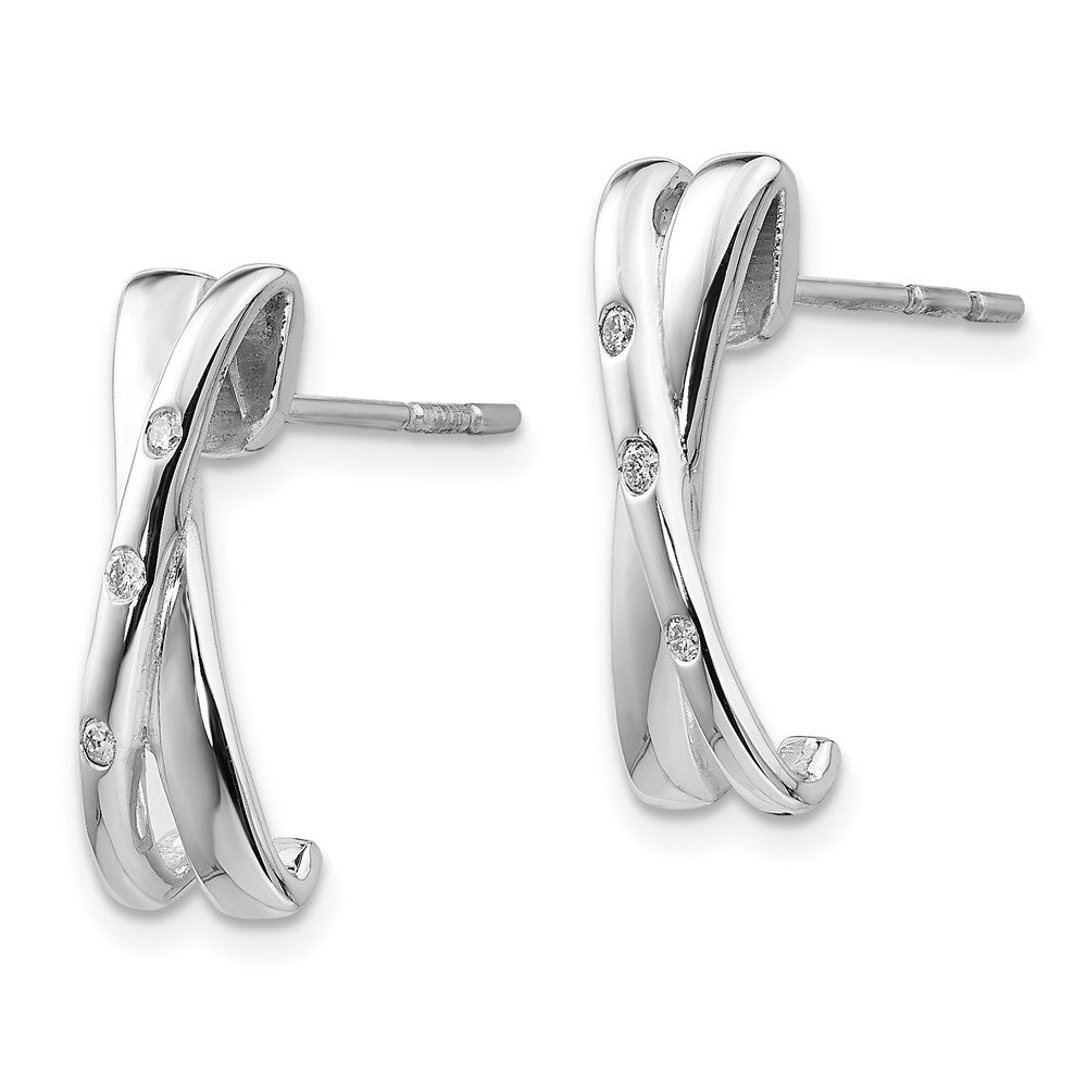 Sterling Silver RH Plated White Ice .06ct. Diamond Drop Earrings