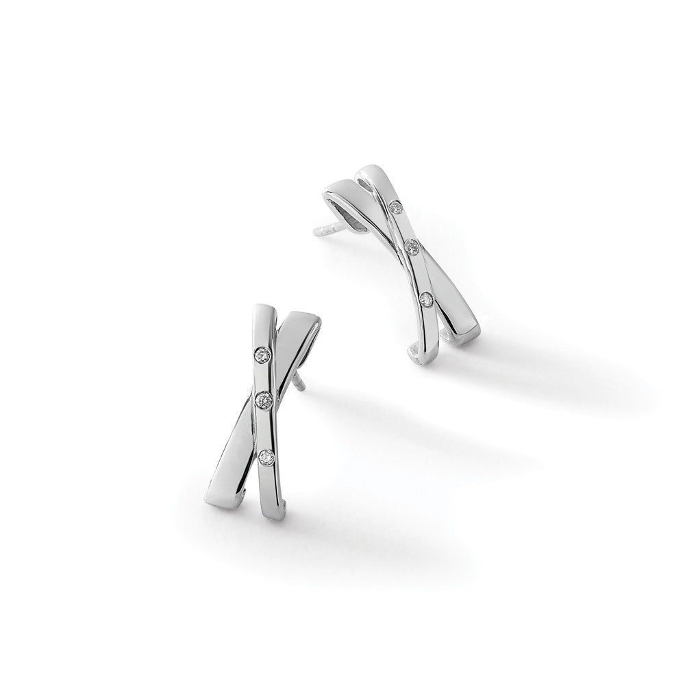 Sterling Silver RH Plated White Ice .06ct. Diamond Drop Earrings